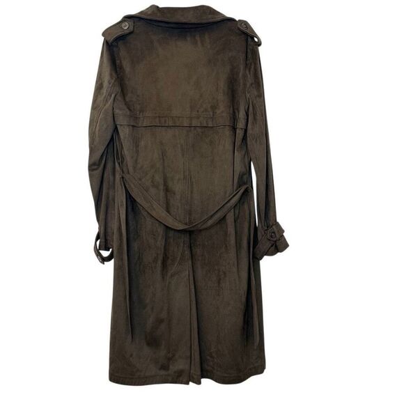 Zara Basic Outerwear Microsuede Wide Collar Belted Trench Coat Brown Size Large - Picture 2 of 4